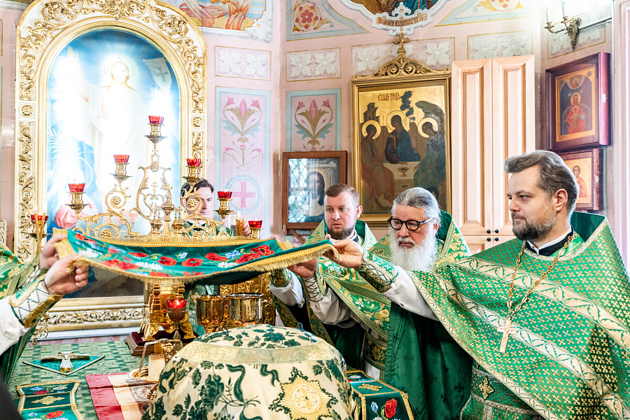 Божественная литургия в День Святого Духа в Троицком храме в Наташине города Люберцы